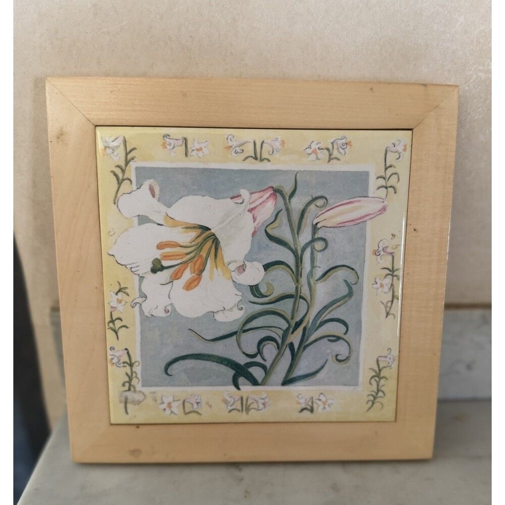 Square Wood Picture Frame Beige Floral Pattern, 6x6 Photo, Hanging, 8x8